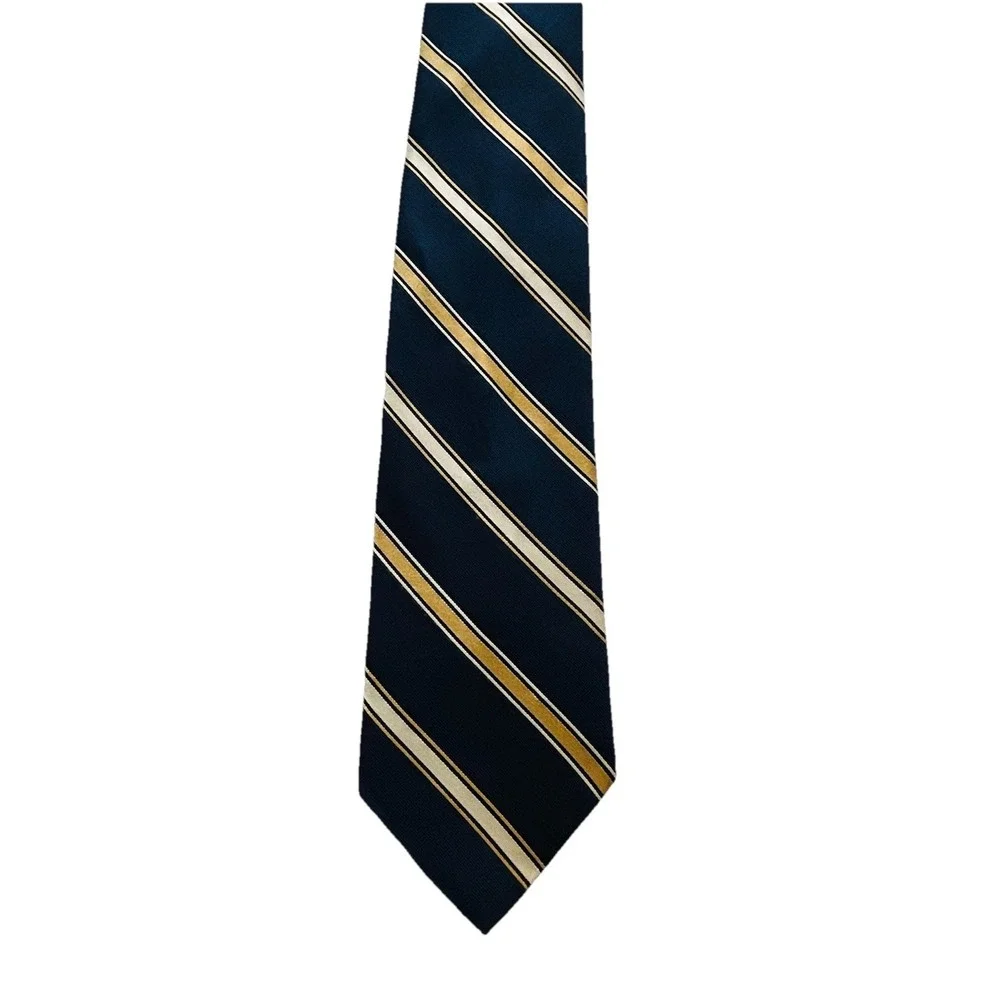 Nautica Dark Blue Gold White Stripes Silk Men's Tie‎ Made in USA 3.25